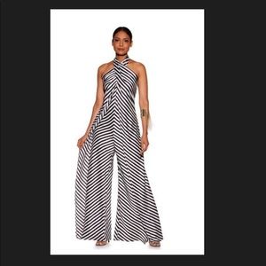 Stripe Wide Leg Halter Jumpsuit